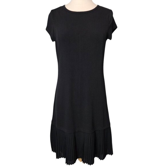 NWT Michael Michael Kors Pleat Hem Shift Dress Black Women's XS Stretch - Picture 2 of 9